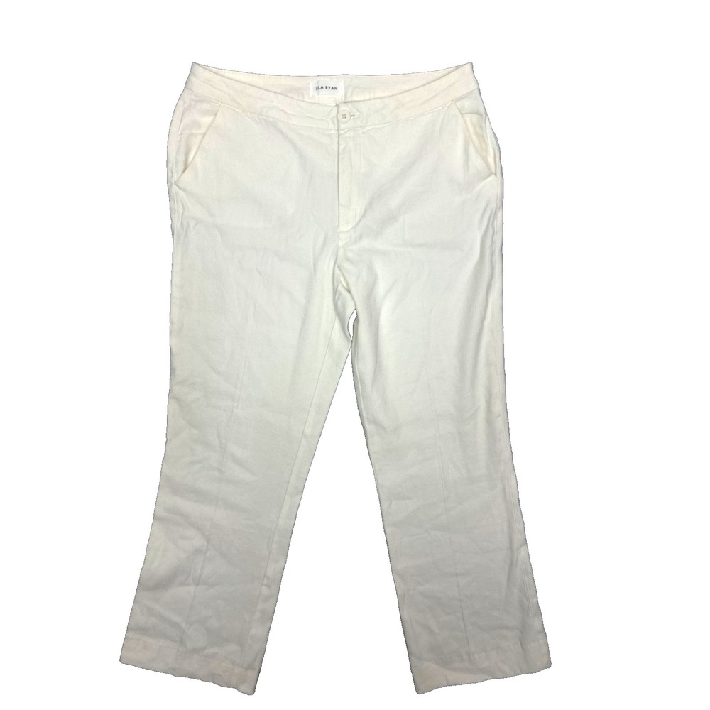 Lila Ryan Sz 16 Pants White Linen ,Rayon,Cotton ,Spandex Zip & Button Closure